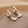 Fashionable Titanium Steel 18K Rose Gold Butterfly Ear Buckle Earrings For Women With Diamond Inlaid And Electroplated Geometric Design