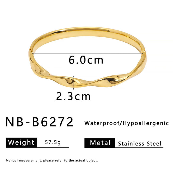 Fashionable Unique Open Geometric Texture Twisted Wave Zircon Stainless Steel 18K Vacuum Plated In Furnace Glossy Oversized Bracelet