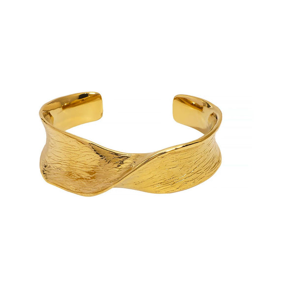 Fashionable Unique Open Geometric Texture Twisted Wave Zircon Stainless Steel 18K Vacuum Plated In Furnace Glossy Oversized Bracelet