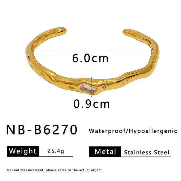 Fashionable Unique Open Geometric Texture Twisted Wave Zircon Stainless Steel 18K Vacuum Plated In Furnace Glossy Oversized Bracelet