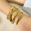 Fashionable Unique Open Geometric Texture Twisted Wave Zircon Stainless Steel 18K Vacuum Plated In Furnace Glossy Oversized Bracelet
