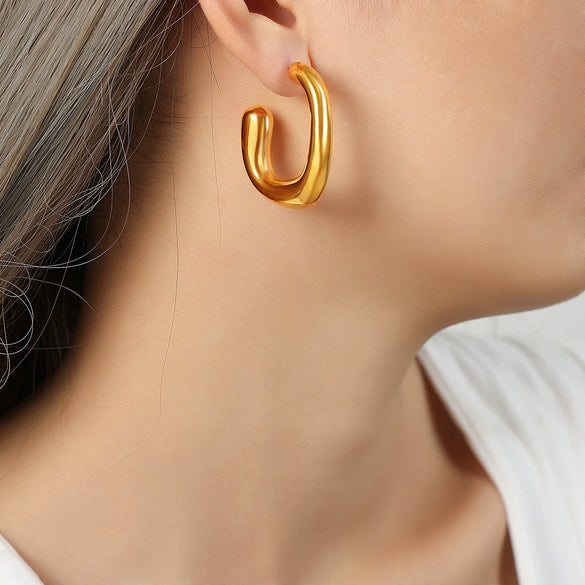 Fashionable Unisex Geometric Titanium Steel Gold Plated Earrings