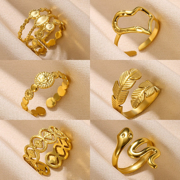 Fashionable Unisex Open Stainless Steel Oil Pressure Ring With Heart Shaped And Snake Shaped Design Electroplated With Letters Numbers And Text Pattern