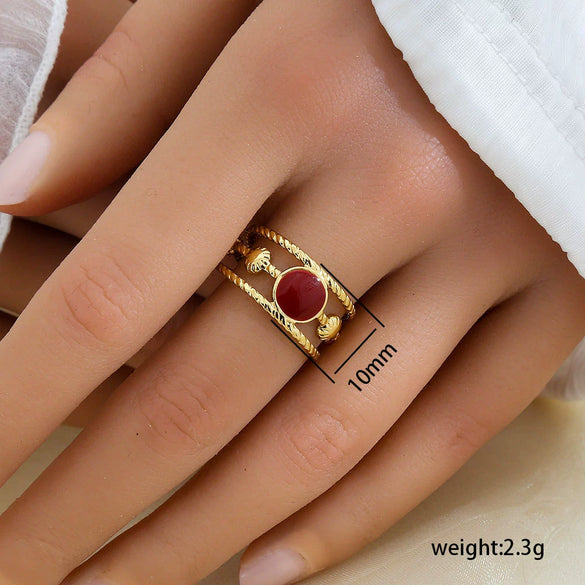 Fashionable Versatile Colorful Oil Drip Stainless Steel Gold Plated Adjustable Open Geometric Ring For Women