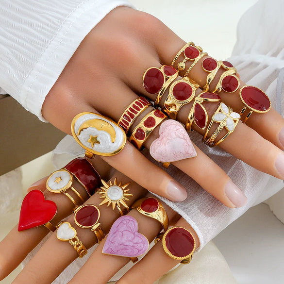 Fashionable Versatile Colorful Oil Drip Stainless Steel Gold Plated Adjustable Open Geometric Ring For Women