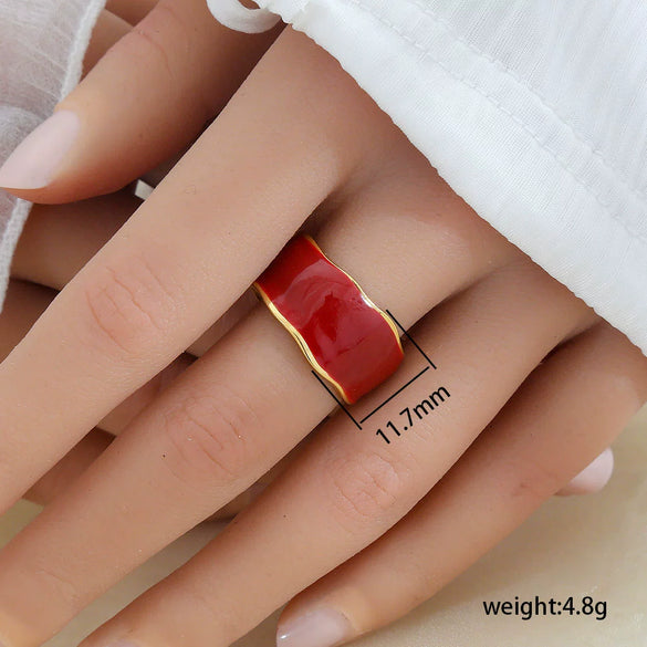 Fashionable Versatile Colorful Oil Drip Stainless Steel Gold Plated Adjustable Open Geometric Ring For Women