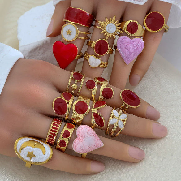 Fashionable Versatile Colorful Oil Drip Stainless Steel Gold Plated Adjustable Open Geometric Ring For Women