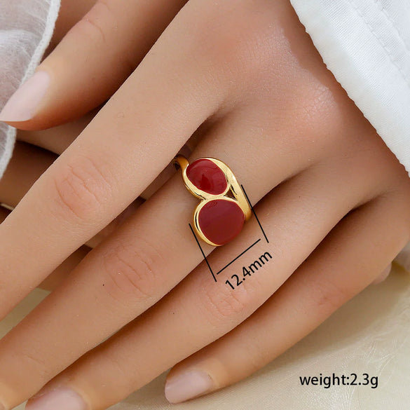 Fashionable Versatile Colorful Oil Drip Stainless Steel Gold Plated Adjustable Open Geometric Ring For Women