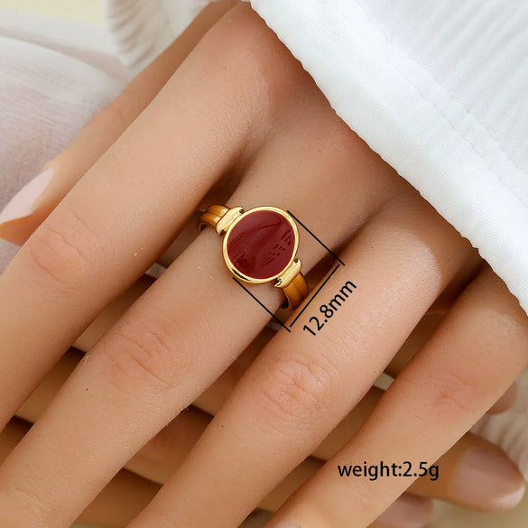 Fashionable Versatile Colorful Oil Drip Stainless Steel Gold Plated Adjustable Open Geometric Ring For Women