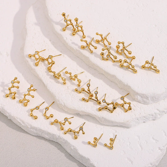 Fashionable Versatile Ear Jewelry Stainless Steel 18K Gold Plated Constellation Earrings