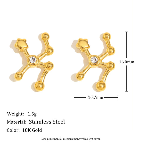 Fashionable Versatile Ear Jewelry Stainless Steel 18K Gold Plated Constellation Earrings