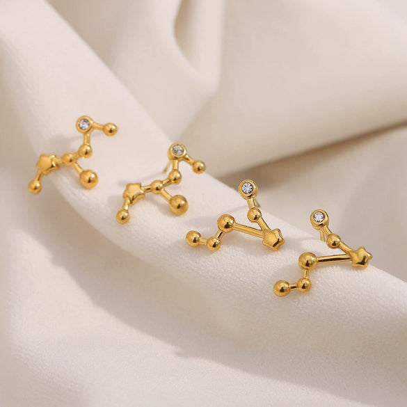 Fashionable Versatile Ear Jewelry Stainless Steel 18K Gold Plated Constellation Earrings