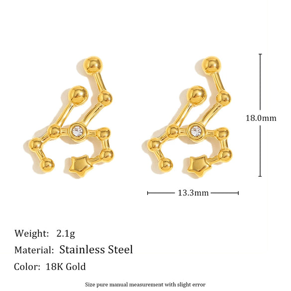 Fashionable Versatile Ear Jewelry Stainless Steel 18K Gold Plated Constellation Earrings