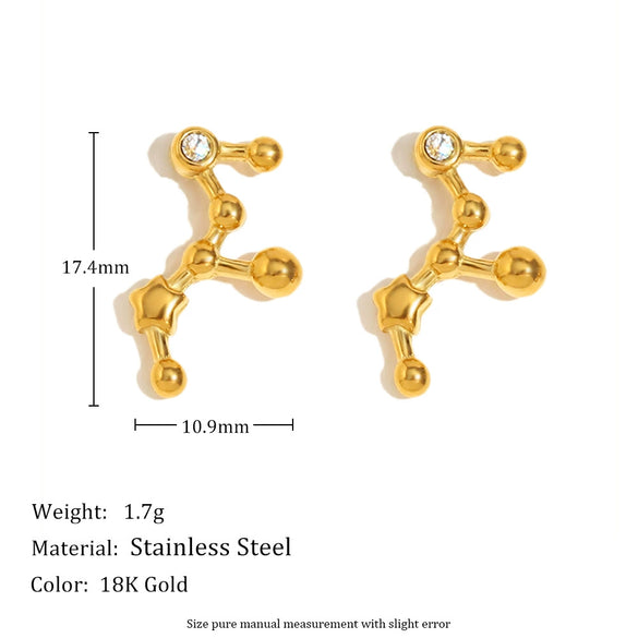 Fashionable Versatile Ear Jewelry Stainless Steel 18K Gold Plated Constellation Earrings