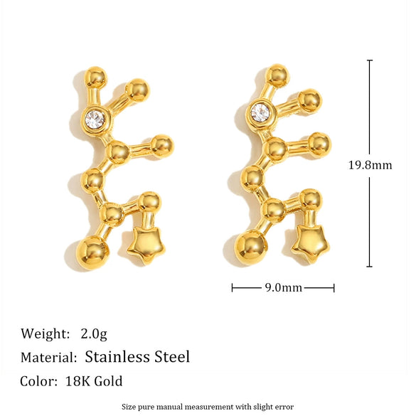 Fashionable Versatile Ear Jewelry Stainless Steel 18K Gold Plated Constellation Earrings