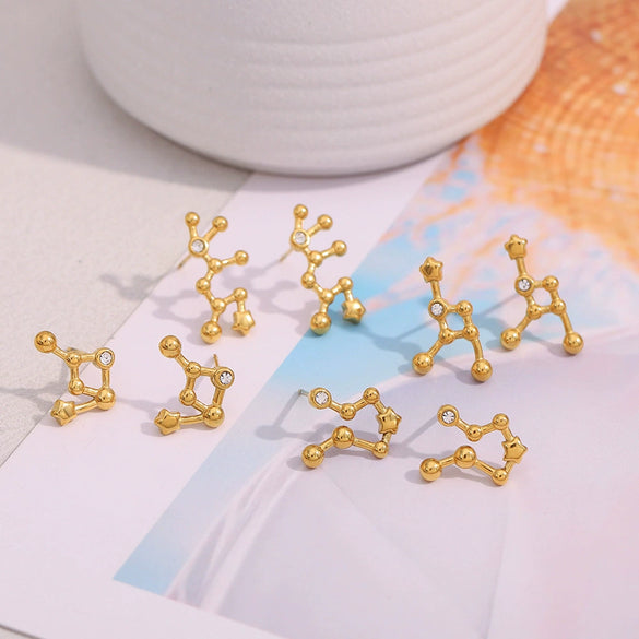 Fashionable Versatile Ear Jewelry Stainless Steel 18K Gold Plated Constellation Earrings