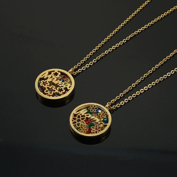 Fashionable Versatile Necklace Set 316L Stainless Steel Organic Glass Letter Pattern Electroplated Cross Chain