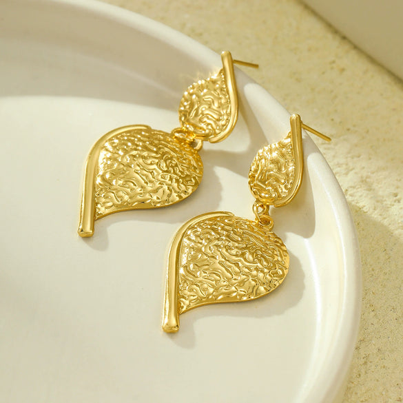 Fashionable Versatile Stainless Steel Embossed Irregular Water Drop Vintage Tassel Women's Earrings With Electroplating