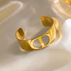 Fashionable Wide Titanium Steel C Shaped Opening Bracelet With Cd Letter Design 18K Gold Plated Polished Vacuum Furnace Electroplated Anti Allergic And Color Preserving