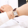 Fashionable Women's Alloy And Pu Square Dial Quartz Watch With Spiral Crown And Stainless Steel Pin Buckle
