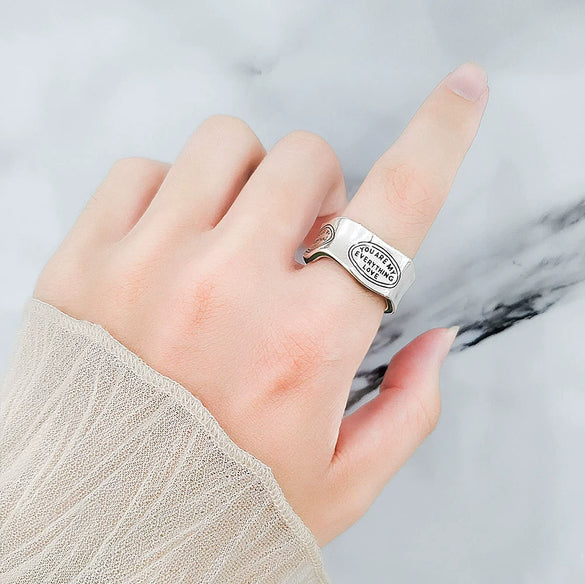 Fashionable Women's Copper Retro Ring With Irregular English Letter Design And Electroplating Treatment