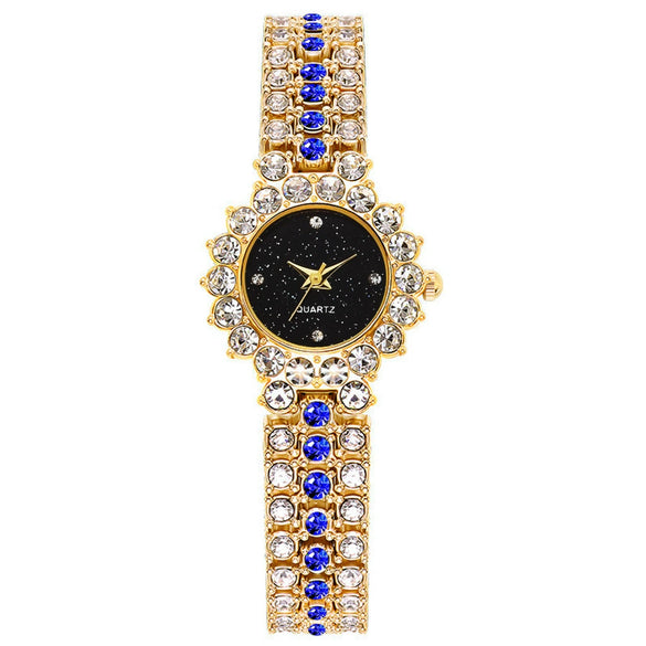 Fashionable Women's Diamondencrusted Quartz Bracelet Watch With Starry Sky Design Alloy Case Rose Gold Buckle And Round Dial