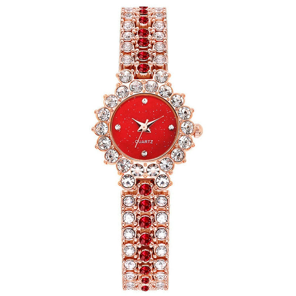 Fashionable Women's Diamondencrusted Quartz Bracelet Watch With Starry Sky Design Alloy Case Rose Gold Buckle And Round Dial