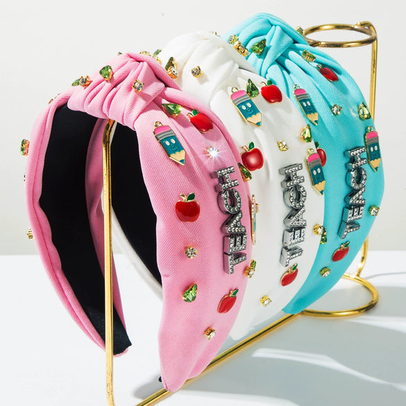 Fashionable Women's Hairbands Knotted Cloth With Diamondencrusted And Letternumbertext Design