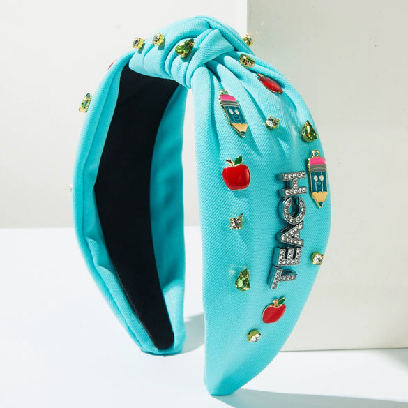 Fashionable Women's Hairbands Knotted Cloth With Diamondencrusted And Letternumbertext Design