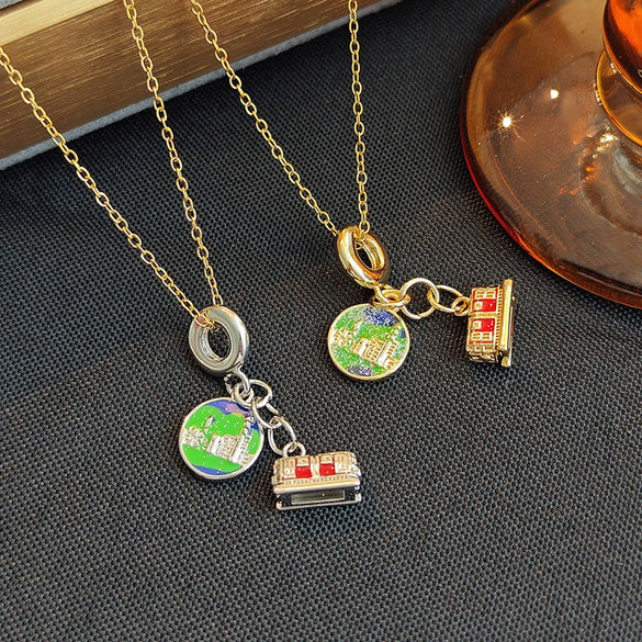 Fashionable Women's Multicolor Drip Glaze Geometric Small Train Titanium Steel Necklace With Electroplating Design And O Word Chain