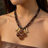 Fashionable Women's Stainless Steel Beaded Necklace With Flower Shape And Polished Plating