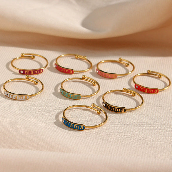 Fashionable Women's Stainless Steel Ring Jewelry 18K Gold Plated With Geometric Pattern And Adjustable Opening