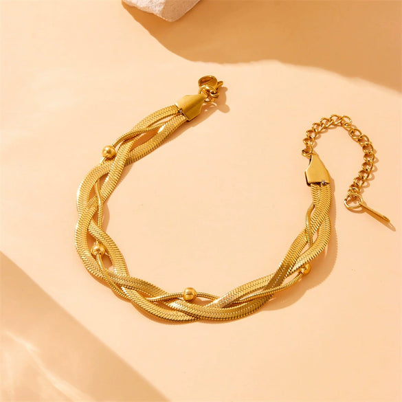 Fashionable Women's Stainless Steel Woven Three Chain Cross Bracelet With Electroplating