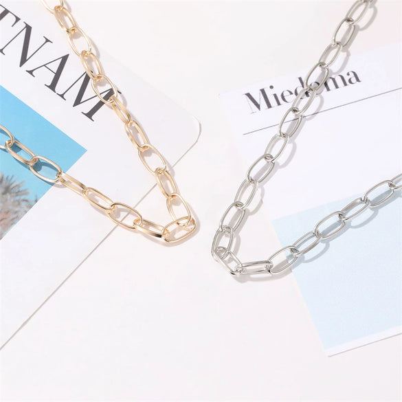 Women's Alloy Thick Chain Necklace with Electroplating Treatment and Geometry Pattern Cross Chain for Fashion Commuter