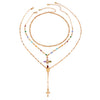 Fashionable Yshaped Tassel Alloy Geometric Clavicle Chain Necklace With Doublelayer Cross Pendant And Electroplating