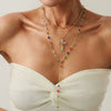 Fashionable Yshaped Tassel Necklace For Women Alloy Geometric Electroplating Doublelayer Cross Pendant Clavicle Chain