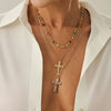 Fashionable Yshaped Tassel Necklace For Women Alloy Geometric Electroplating Doublelayer Cross Pendant Clavicle Chain