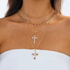 Fashionable Yshaped Tassel Necklace For Women Alloy Geometric Electroplating Doublelayer Cross Pendant Clavicle Chain