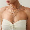 Fashionable Yshaped Tassel Necklace For Women Alloy Geometric Electroplating Doublelayer Cross Pendant Clavicle Chain