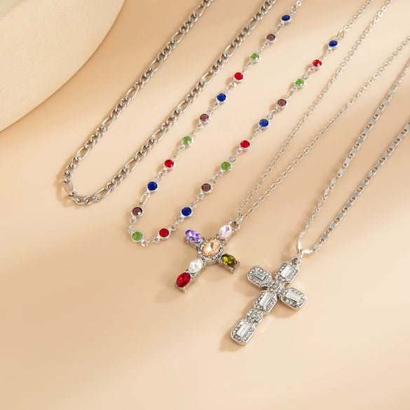 Fashionable Yshaped Tassel Necklace For Women Alloy Geometric Electroplating Doublelayer Cross Pendant Clavicle Chain