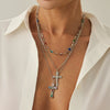 Fashionable Yshaped Tassel Necklace For Women Alloy Geometric Electroplating Doublelayer Cross Pendant Clavicle Chain