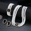 Faux Pearl Rhinestone Alloy Jewelry Set With Diamond Setting For Women French Retro Elegant Light Luxury Style