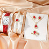Female Casual Jewelry Set With Round Dial Stainless Steel Belt Watch