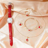 Female Casual Jewelry Set With Round Dial Stainless Steel Belt Watch