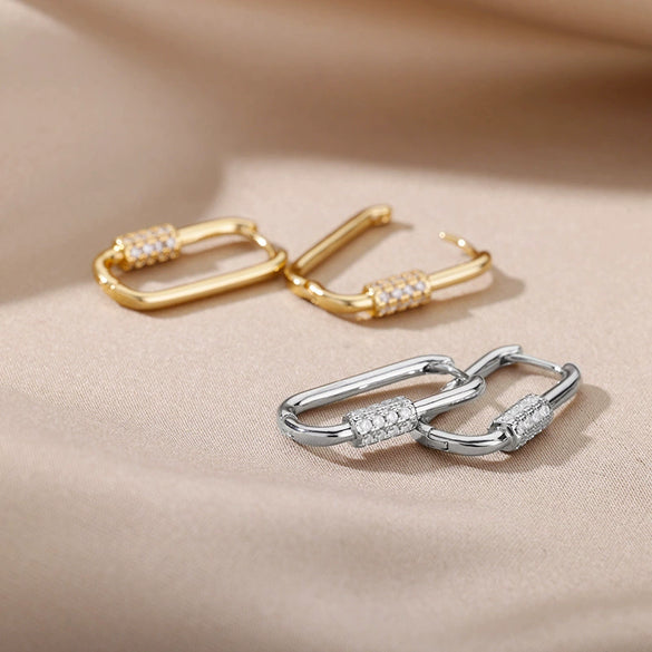 Female Earring Copper Platinum Gold Inlaid Zircon Oval Geometric Heartshaped