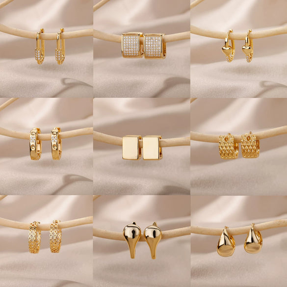 Female Earring Copper Platinum Gold Inlaid Zircon Oval Geometric Heartshaped