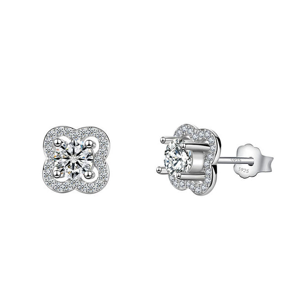 Female Earrings White Copper Electroplating Fourleaf Clover Heart Shape High Imitation Moissanite