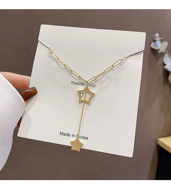 Female Fashion Hip Hop Niche Design Thick Titanium Steel Necklace With Snake Bone Chain And Five Pointed Star Pendant Electroplated