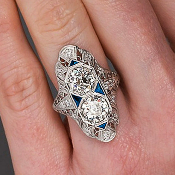 Female Geometric Inlay Zircon Copper Ring Highend Luxury