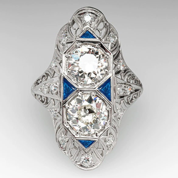 Female Geometric Inlay Zircon Copper Ring Highend Luxury